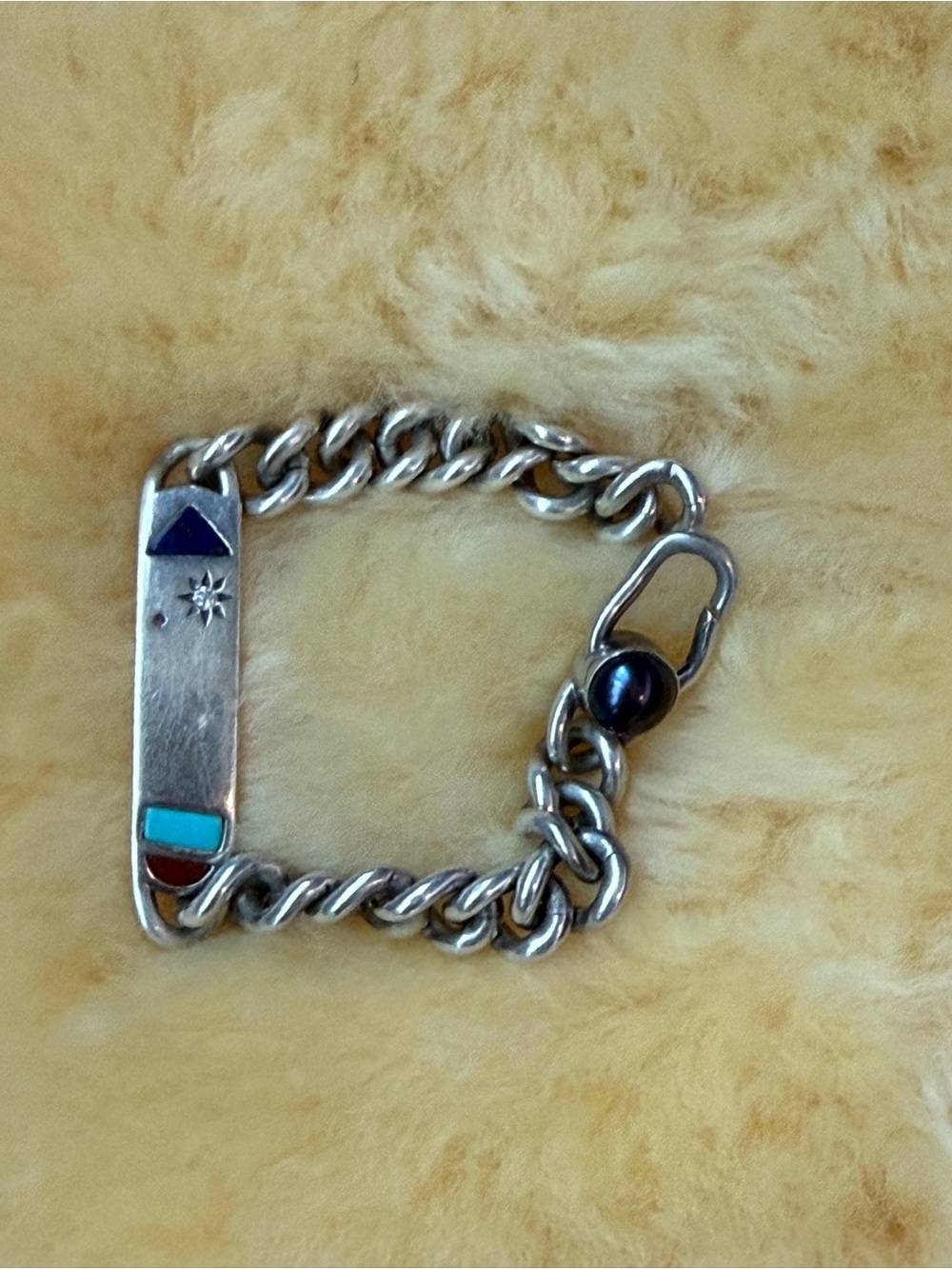 Sterling Silver Multi-Stone Curb Chain Bracelet - Turquoise, Red, Blue